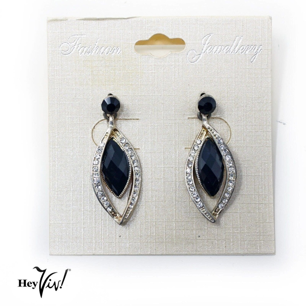 intage 1980s Black Rhinestone Earrings on Card New/Old Store Stock - Hey Viv